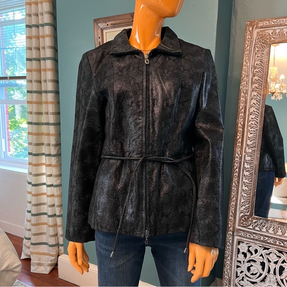 STEVE MADDEN Snakeskin Texture Genuine Leather Jacket - Picture 4 of 15